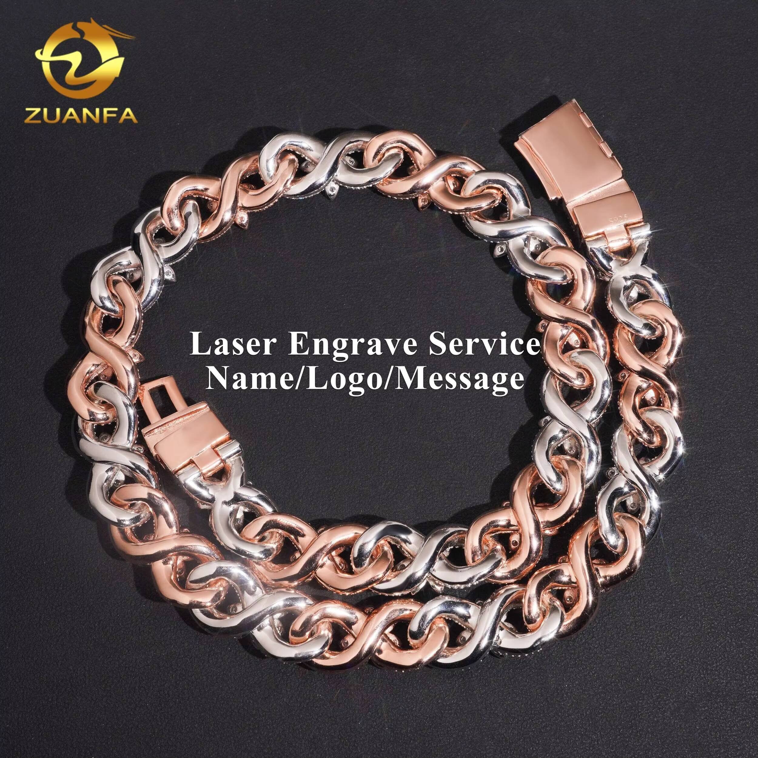 Lotus Flower Infinity Links 15mm Moissanite Chain Cuban Links Thick Heavy 925 Silver Cuban Link Chain Necklace 2 Tone