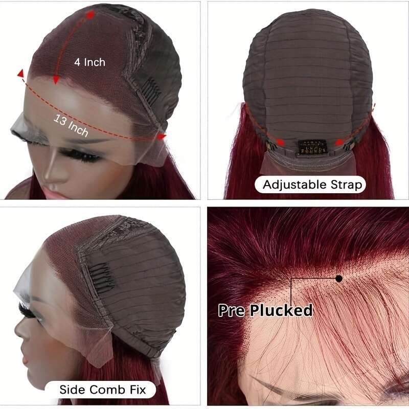 TEWIG 99J Bury Straiht Remy Human - 13X4 HD Lace Front, Pre-Plucked With Baby Hair, 200% Density For Women, Daily Use & Parties, All Ethnicities, Shor