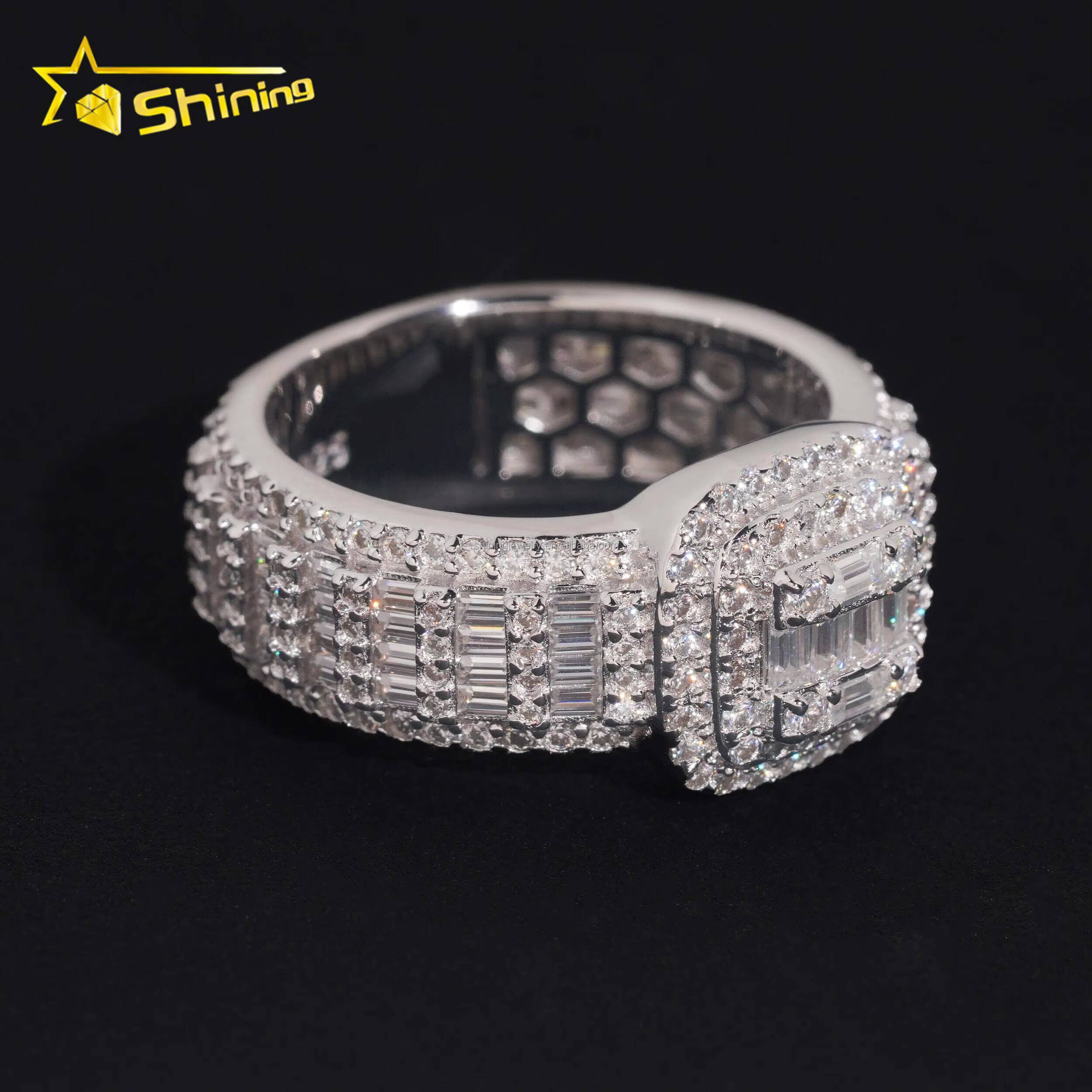 Popular Bulk Stock Wholesale Price Iced Out Fine Man Jewelry Engagement Rings 925 Silver Jewelry FL Moissanite Diamond Band Ring
