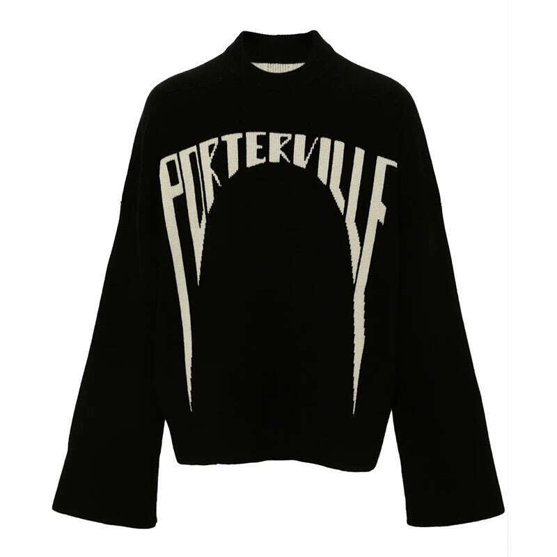 Dark Gothic Style Letter Pattern Sweater Hip-Hop Personality Long Sleeve Crew Neck Knitwear Winter