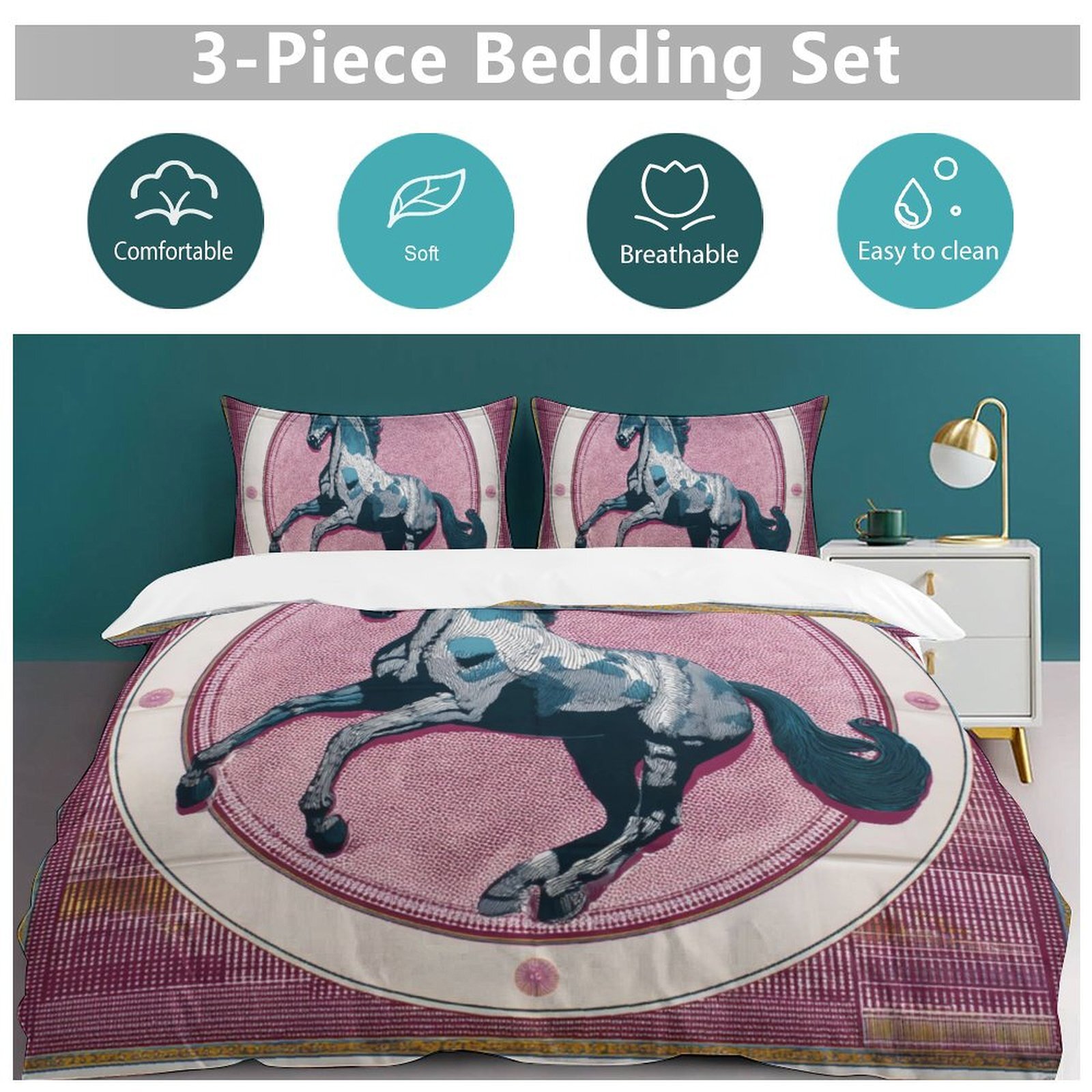 Custom Bedding Set Luxury Designer H Printing Horse Printing Quilt Cover Pillowcase 3Pcs set Pure Cotton Comfortable Bedding Set Bedroom Decoration H3