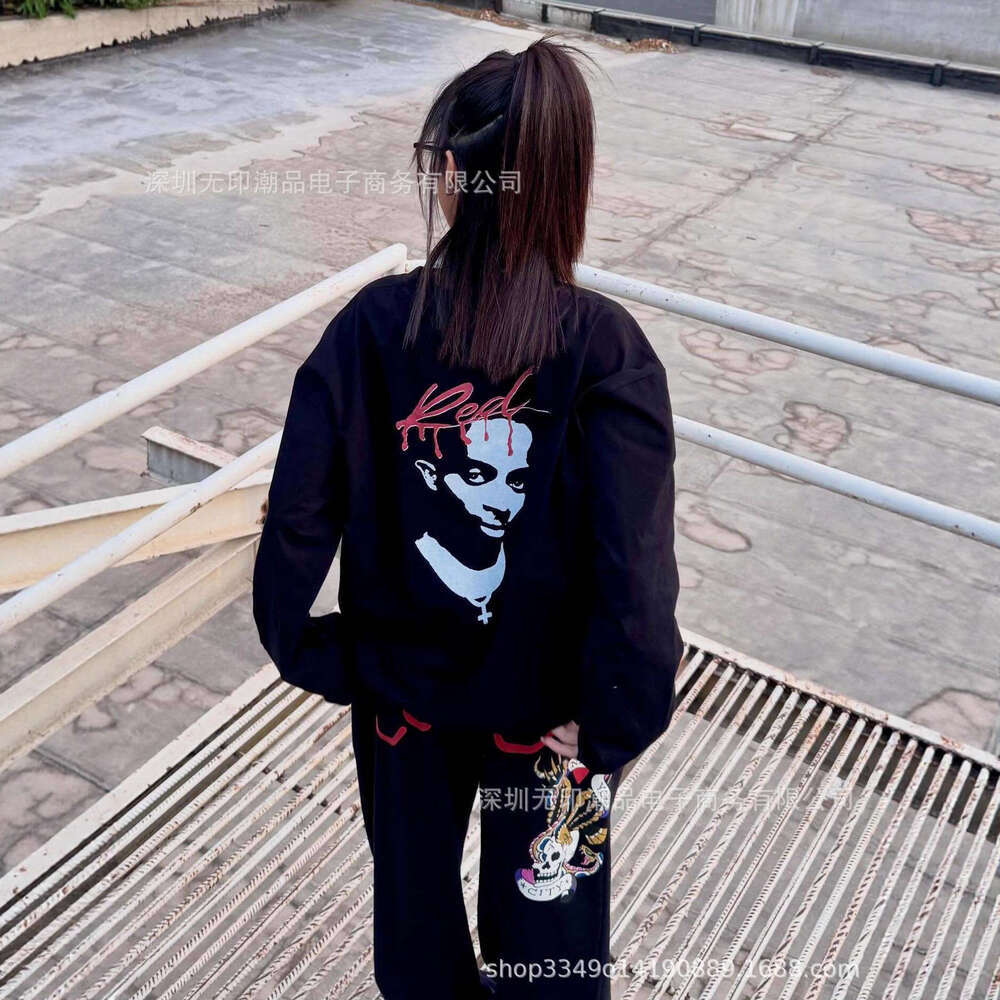 American Style Autumn Long Sleeve T-Shirt Dark Y2K Print Top High Street Hip Hop Cool Outfit