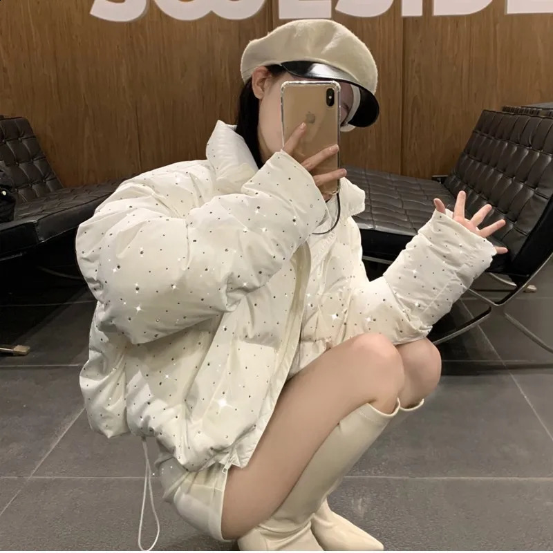 Women Autumn Winter Elegant Puffer Jacket Coats Chic Short Zipper Parkas Coat Korean Fashion Stand Collar Solid Outerwear 251015