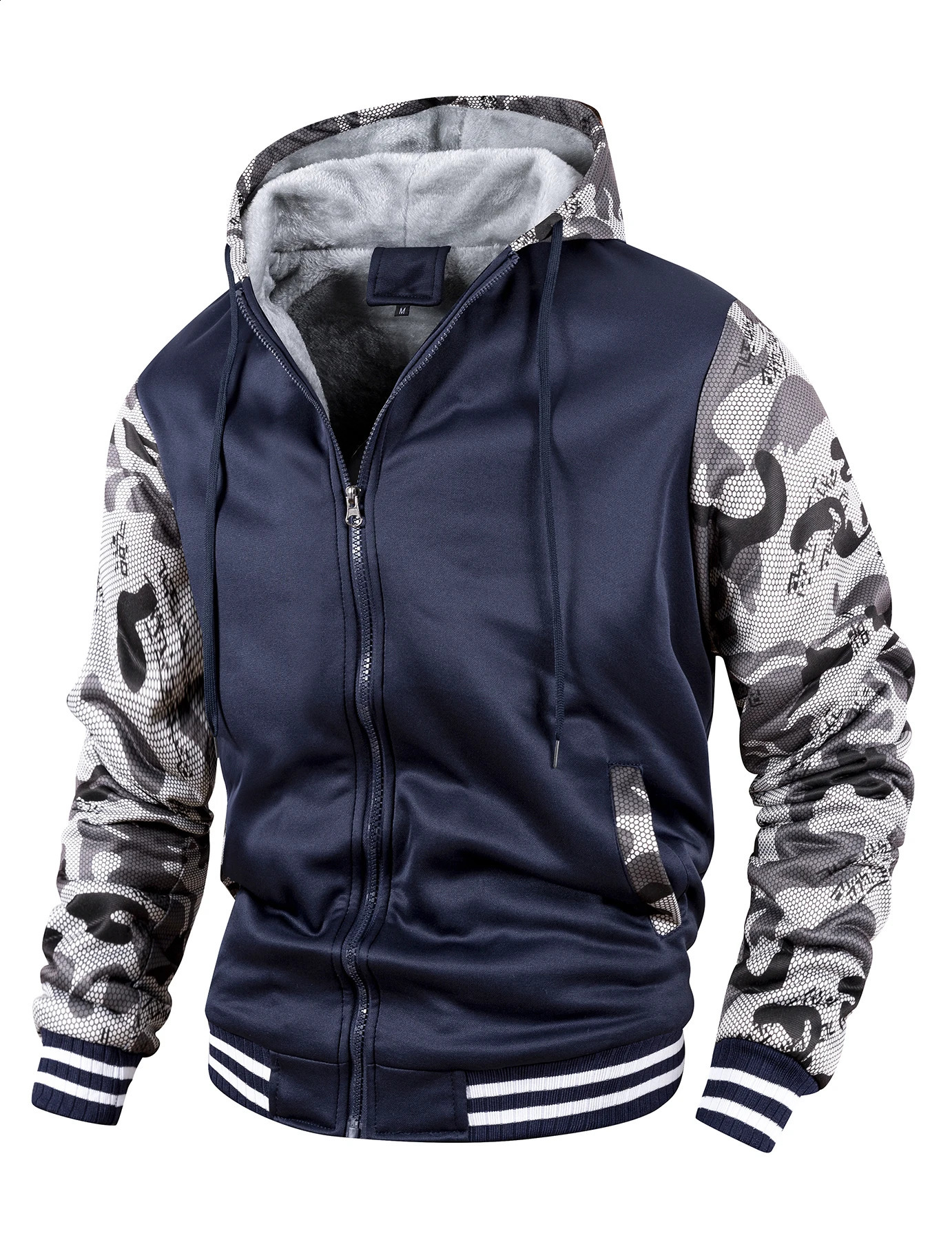 Men ColorSplicing Jacket Winter Warm Fleece Hoodies Outdoor Sports Windproof Baseball Uniform Male Fashion Zipper Thicken Coats 251020