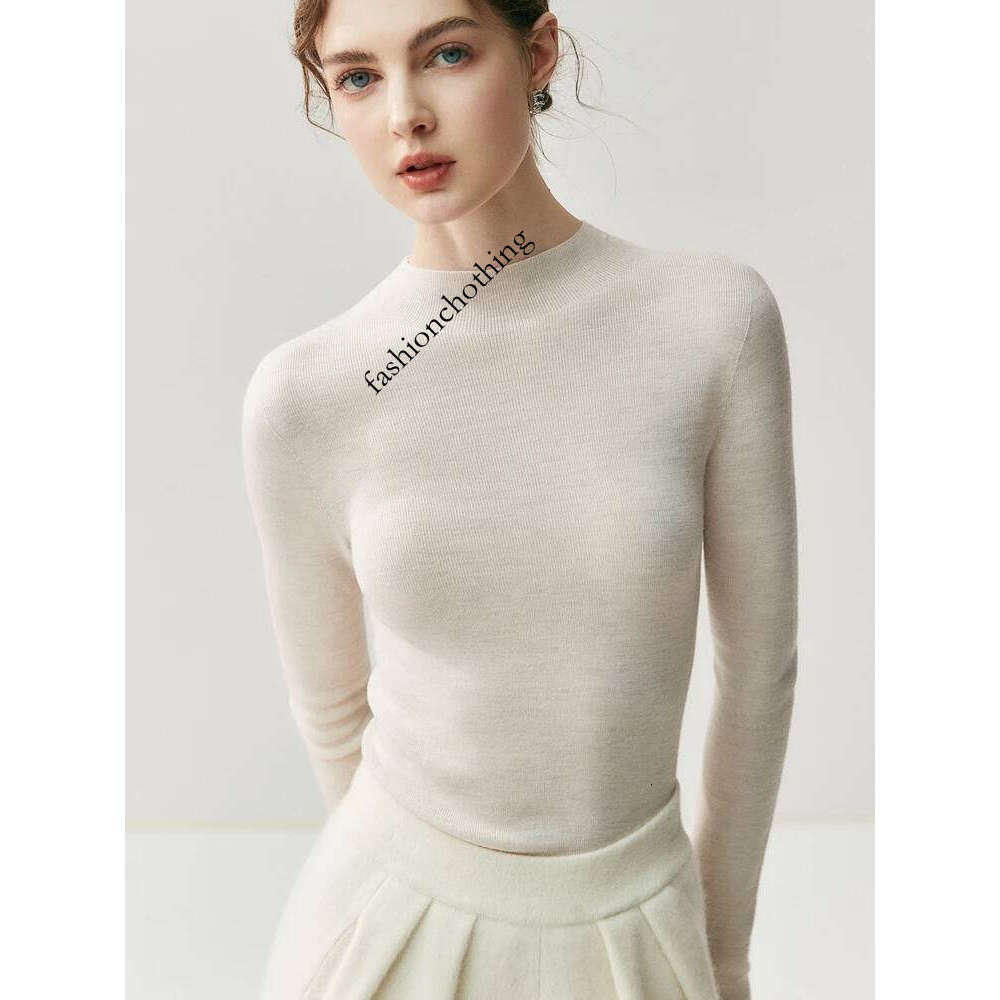Hine Washable Women 100% Wool Sweater Mock Neck Slim Basic Pullover 18-Thread Worsted Cashmere KnitwearAutumn Winter