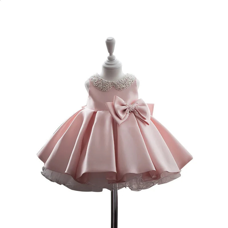 ToddlerWhite Wedding Satin Princess Baby GirDress Bow1Year Birthday Evening Party 251023