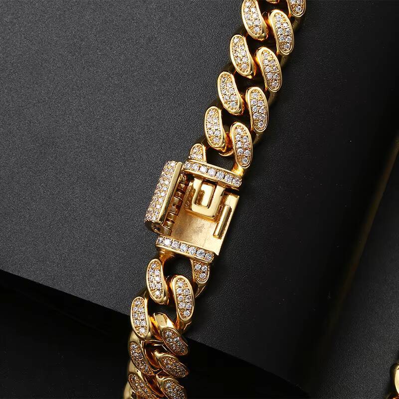 Fashion 12mm Iced Out Cuban Link Bracelet 18K Gold Plated Brass Prong Setting Moissanite Diamond Hiphop Jewelry for Men