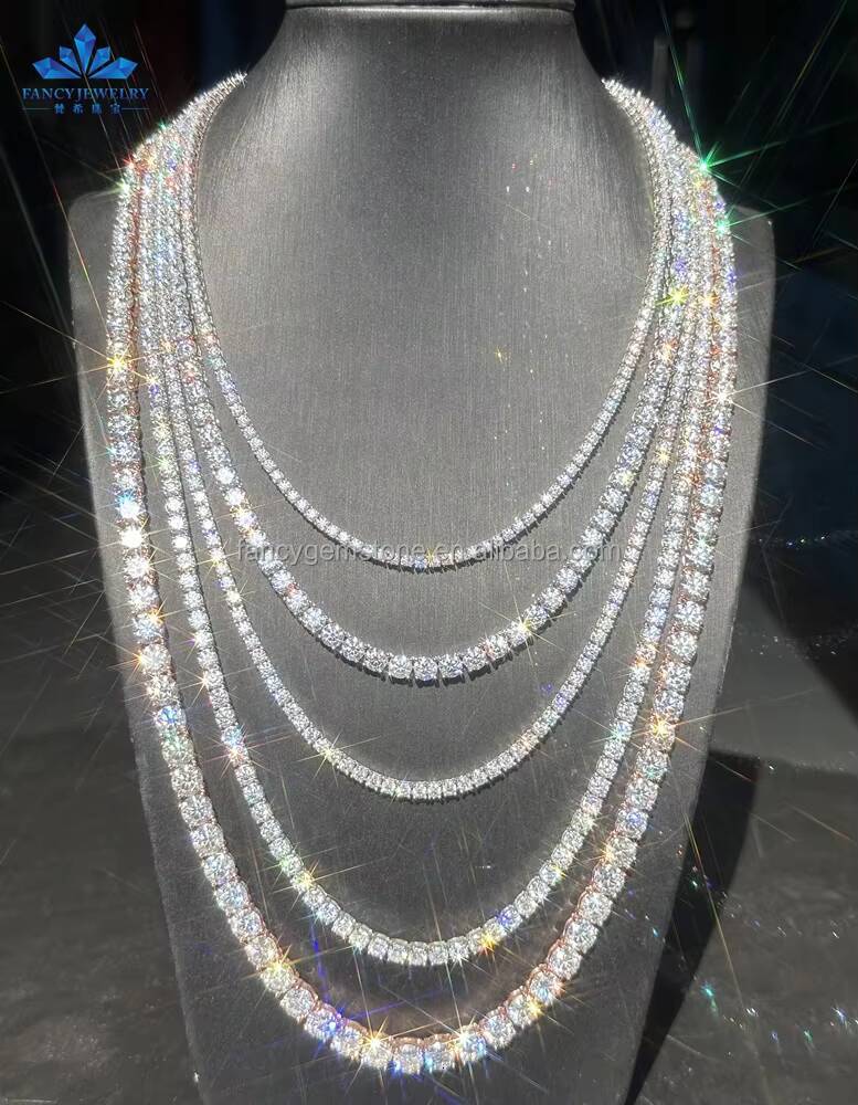 Fine Jewelry 3mm10mm Classic 925 Sterling Silver VVS Moissanite Diamond Cluster Tennis Chain Necklace for Men Women