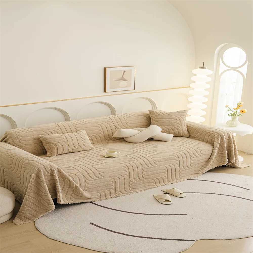 Plush Sofa Cover Autumn Winter Full Coverage Wraparound Sofa Sheet Cover Protector Simple Design C251028