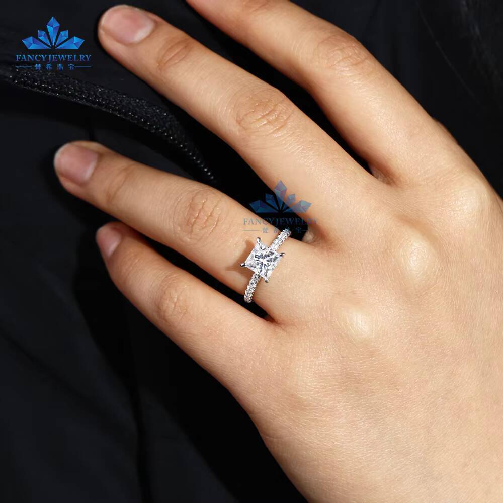 Solid 925 Sterling Silver Princess Cut Ring 2ct Moissanite Lab Diamond Engagement Jewelry 18K Gold Plated VVS Ring Moissanite