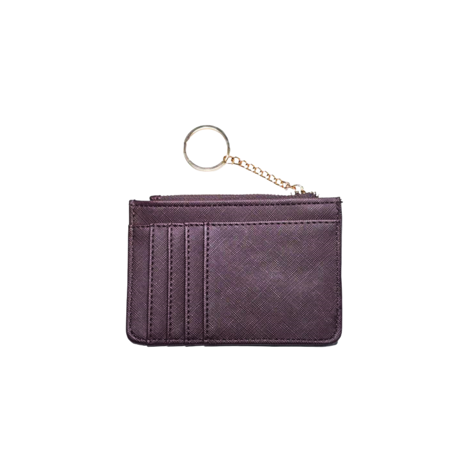 Wallets Women's Purple Saffiano Card Holder with Keychain - Mini Zipper Coin Purse, Multi-Card Slots Slim Wallet for Daily Essentials & Key Organ