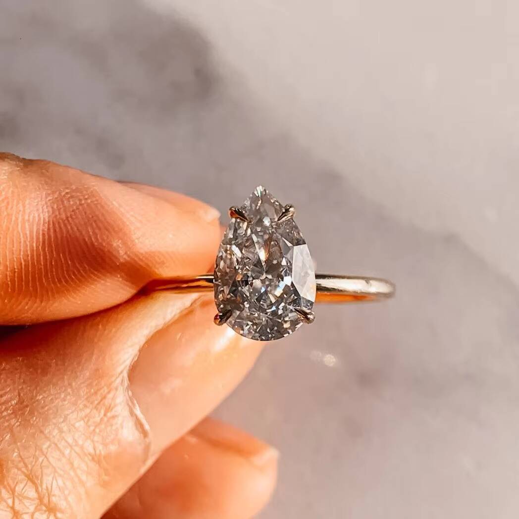 Minimalist Jewelry Hidden Halo 14k Gold Pear Cut Solitaire Moissanite Engagement Rings
