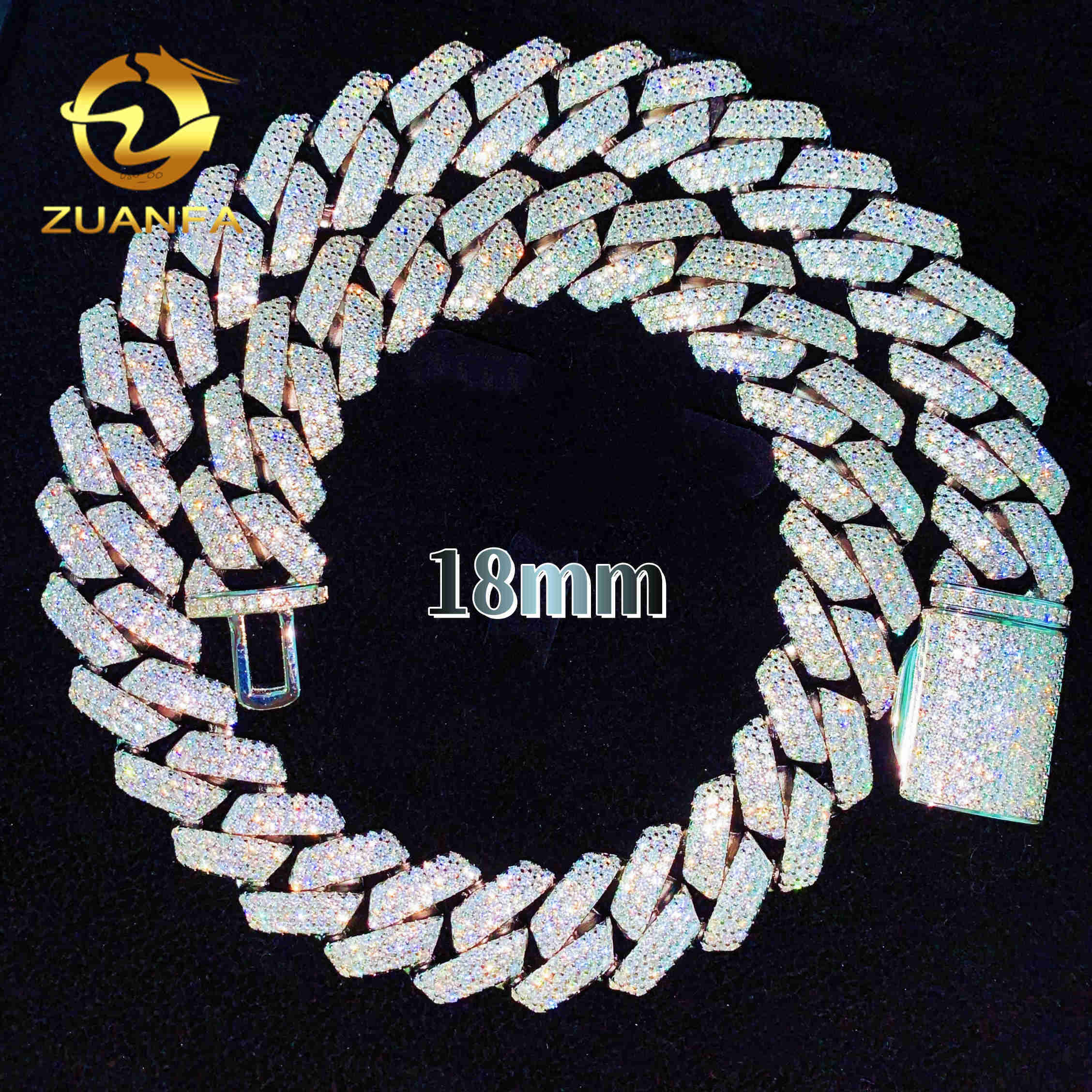 GRA Certification Chunky 18mm Moissanite Cuban Links Moissanite Chain Necklace