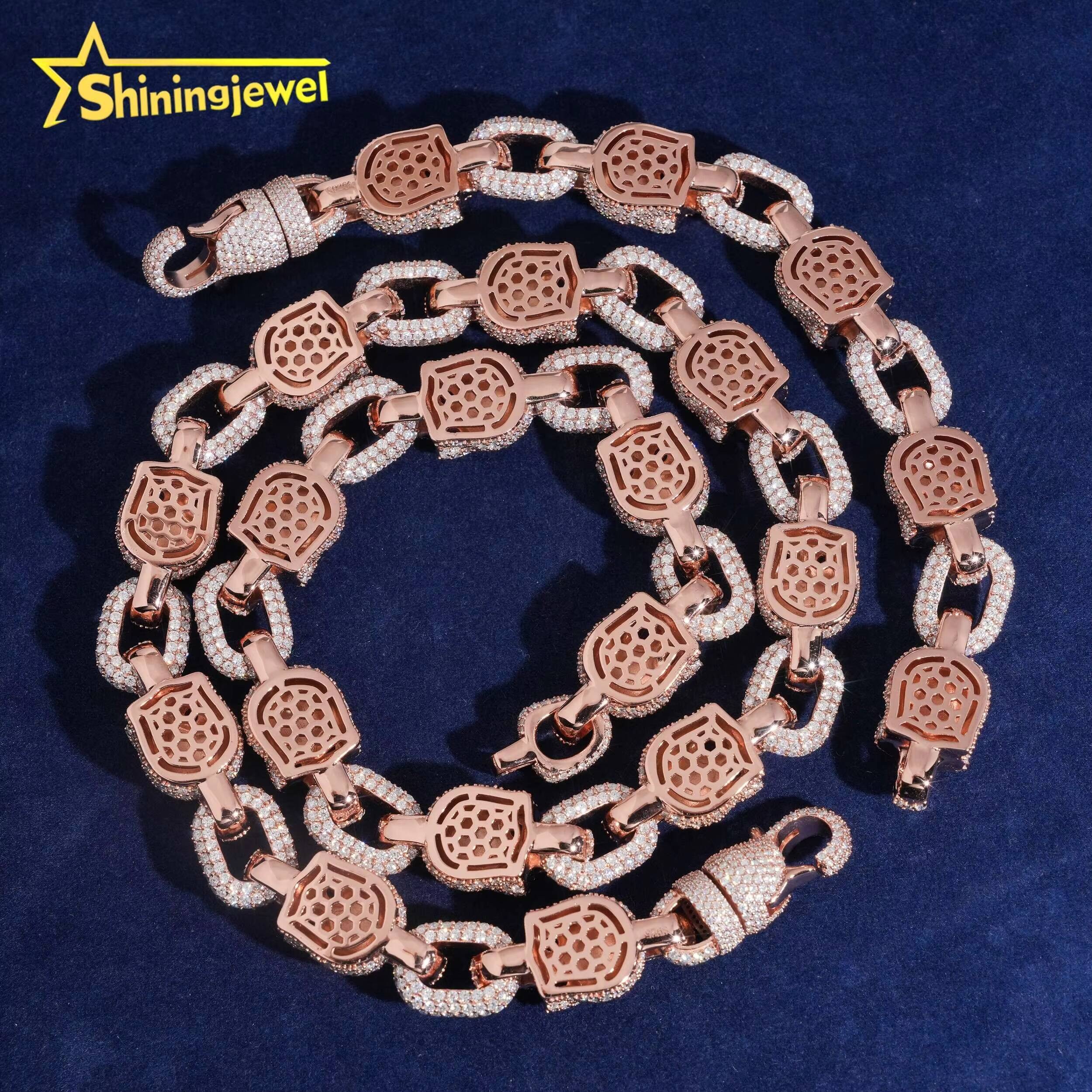 Fine Jewelry Iced Out 925 Silver Rose Gold Pink Skull Chain Hip Hop VVS Moissanite Necklace