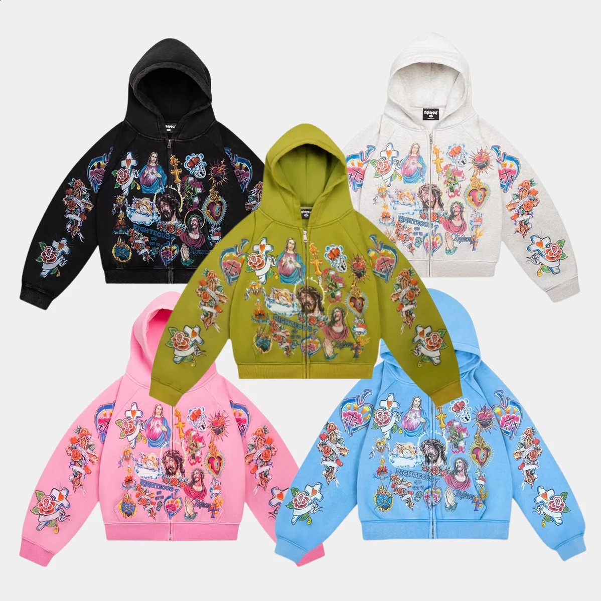 Y2k Hip Hop Retro Pattern Print Zip Up Hoodies Men Clothing Streetwear Harajuku Oversized Jacket Gothic Casual Sweatshirt Hoodie 251027