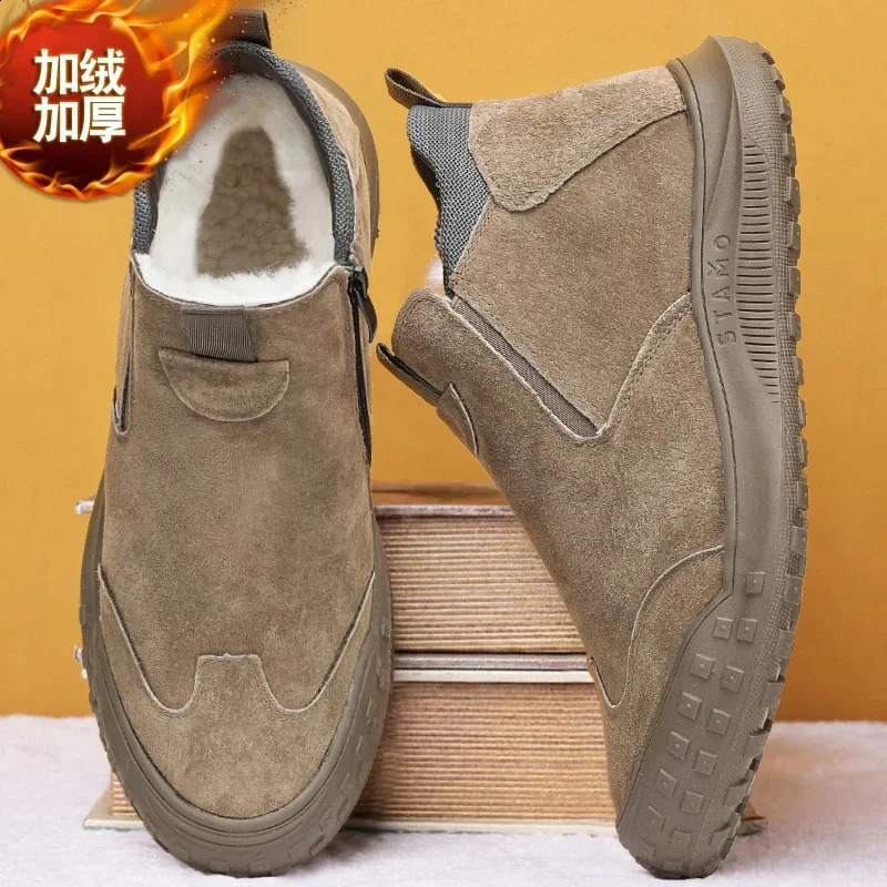 Winter suede snow boots Velvet anti slip outdoor footwear Fashion warm shoes Casual comfortable male shoes Botas Zapatos Homme 251023