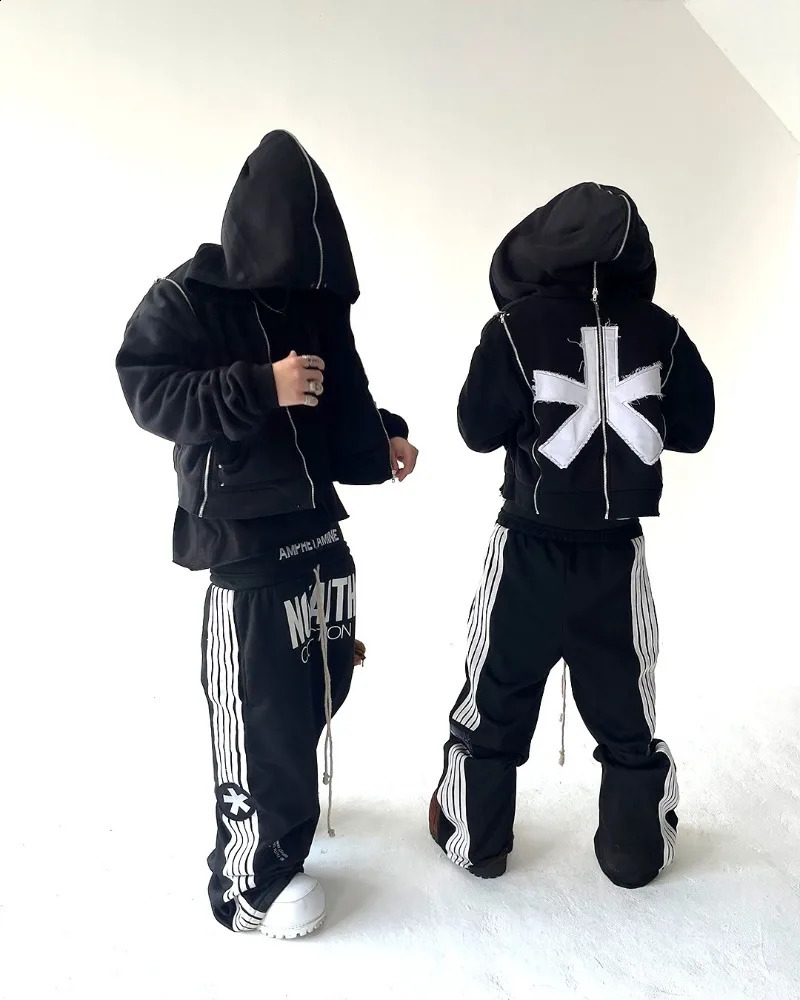 Y2K trendy Gothic English letter embroidered printed striped men sportswear pants retro Harajuku high Street punk casual 251027