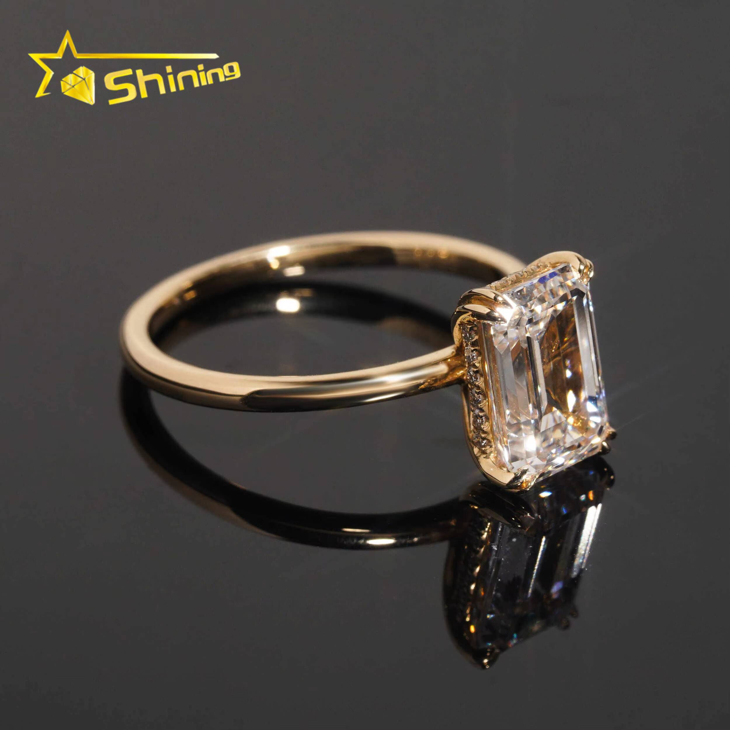 Hot Sale Lab Grown Diamonds Engagement Rings 925 Sterling Silver Gold Plated Plain Band Emerald Cut 3ct Lad Diamond Wedding Ring