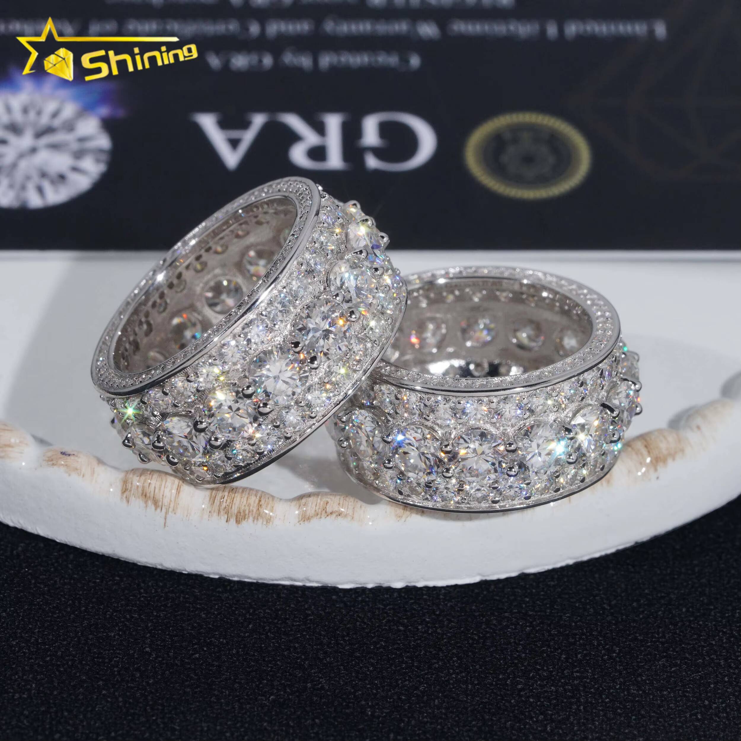 Wholesale Custom Luxury Hip Hop Jewelry 925 Sterling Silver Fully Iced Eternity VVS Diamond Moissanite Iced Out Ring for Men
