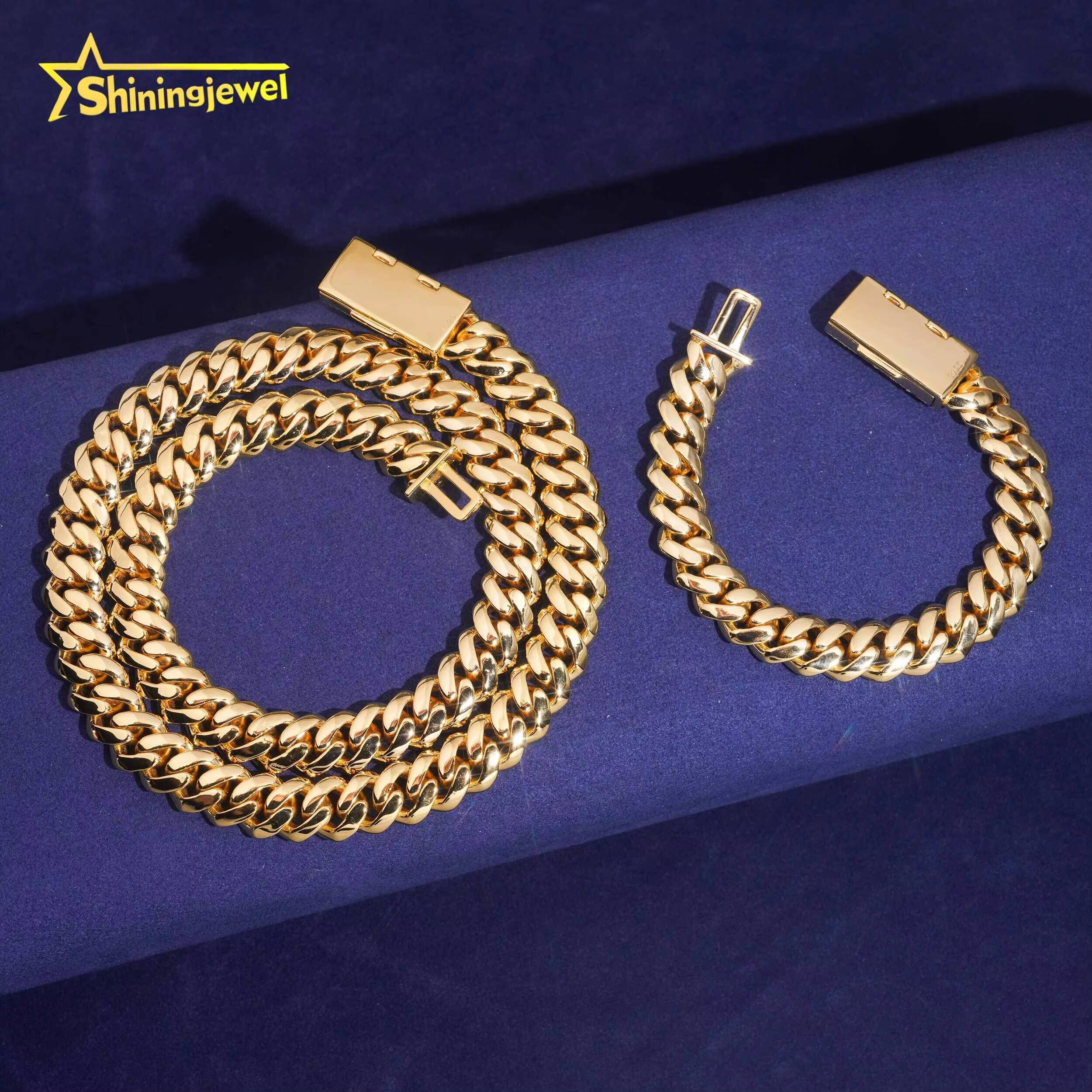 925 Silver 12mm Gold Plated Plain Cuban Link With Moissanite Lock Hip Hop Jewelry Custom Cuban Link Chain for Rapper