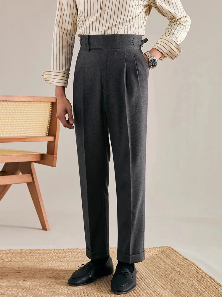 Spring Fall Stylish Mens Trousers Naples Style Vintage Belt Buttoned Design Suit For Men Casual Solid Color Pants 251027