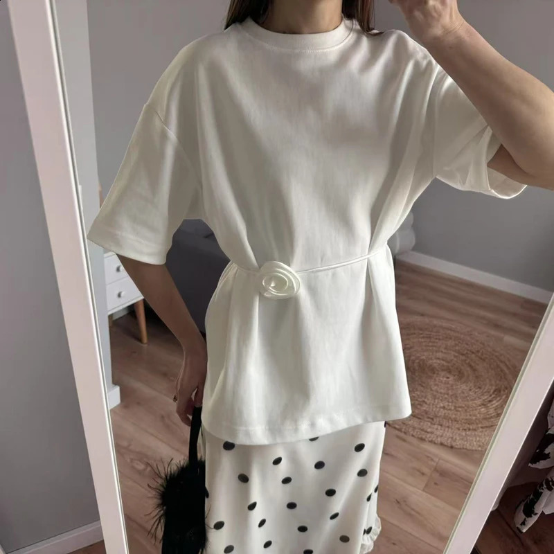 2025 Summer Basic Yellow White Flower T shirt Top 251027