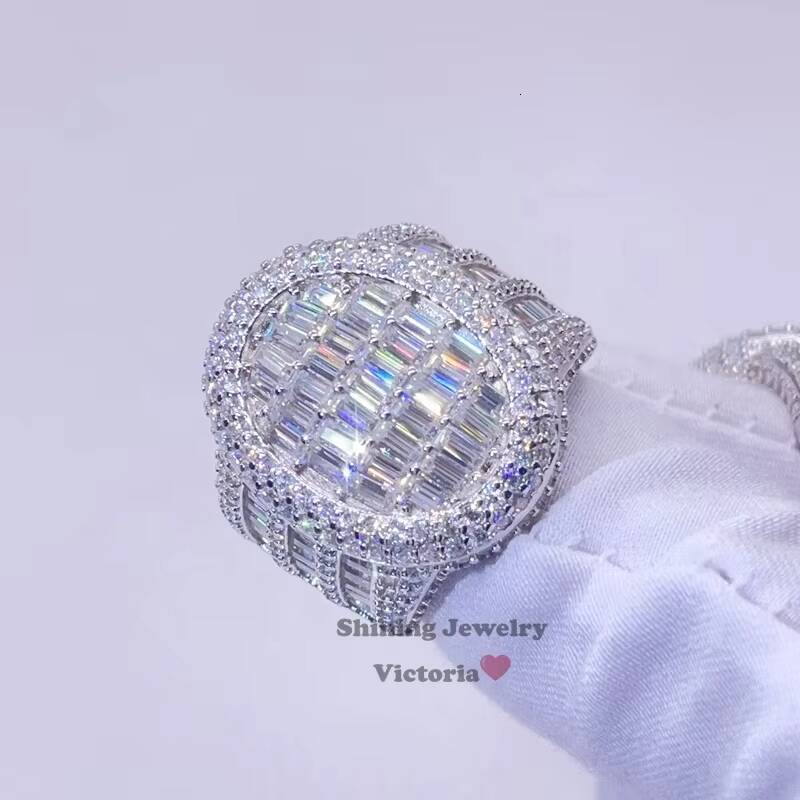 GRA Certificated Pass Diamond Tester Hip Hop Sterling Silver White Gold VVS Moissanite Men Ring