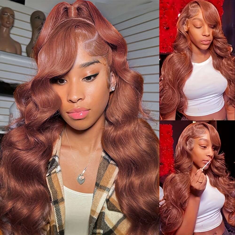 350 Ginger Body Wave Brazilian Human Wig - 13X4 Transparent Lace Front With Pre-Plucked Hairline Base 100% Remy Hair 180% Density Voluminous Waves Nat