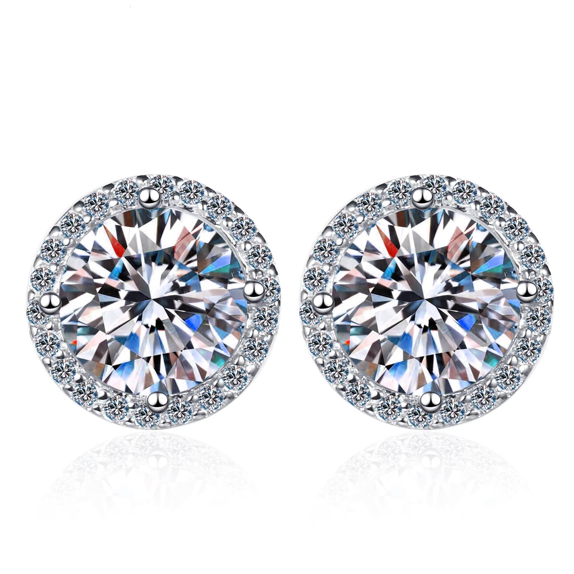 2025 Luxury Moissanite Stud 1ct VVS 925 Sterling Silver Men Women Jewelry Flower Cluster Halo Diamond Earrings GRA Certificate