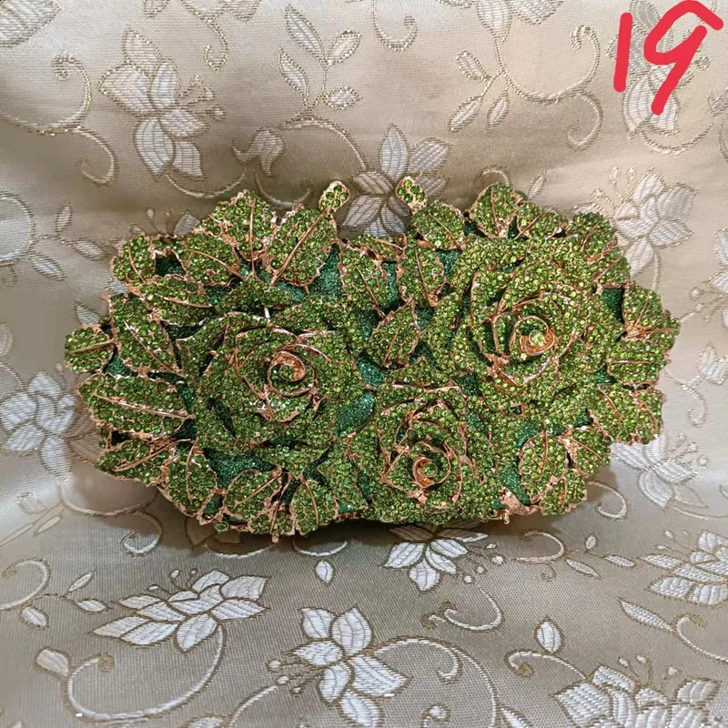 Golden Silver Crystals Evening Bags Fashion Rose Flower Diamonds Clutch Bags Soiree Purse Women Wedding Bride Handbags 251023CJ