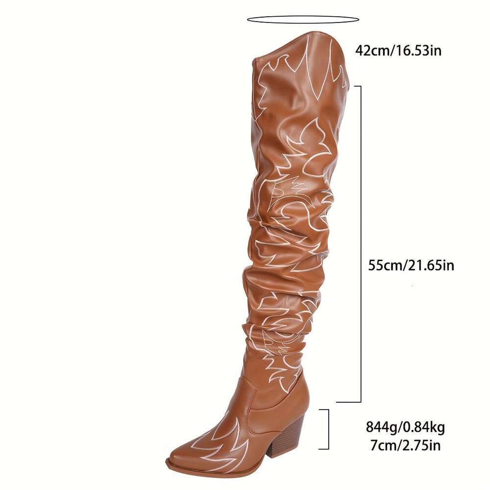 Women's Chunky High-Heel Over-The-Knee Boots Slip-On All -Season Faux Cover, Brown/Tpu Parties, Everyday, Formal Events - Elegant Booties For Jea