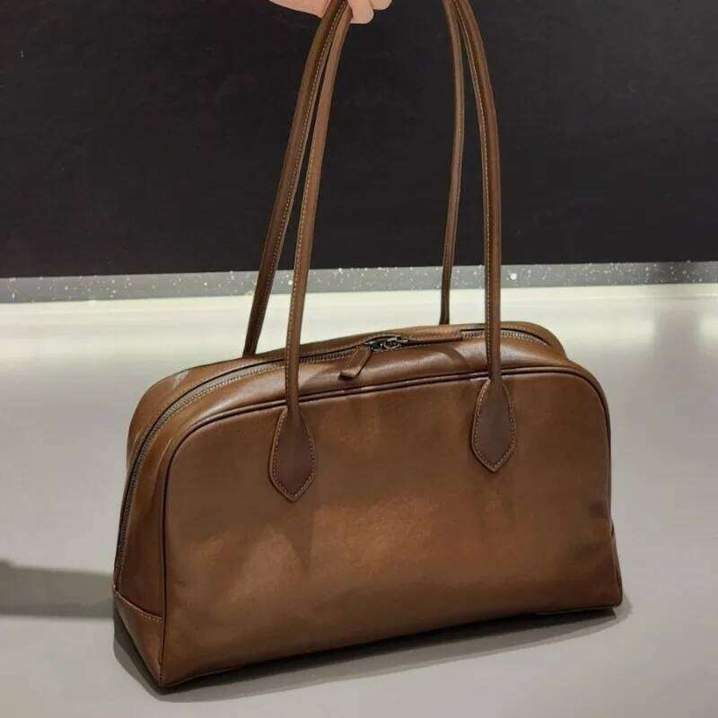 Designer Bags Vegetable Tanned Cowhide Briefcase Retro Premium Minimalist Boston Large Capacity Leather Versatile Underarm Women's Bag Hot Sellin