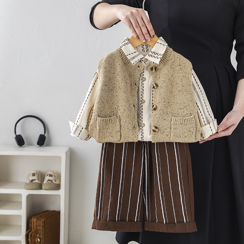 2025 Boys Spring Clothing Set, Korean Style Forest Print 3-Piece Outfit, Straight Leg Pants and Shirt for Toddler