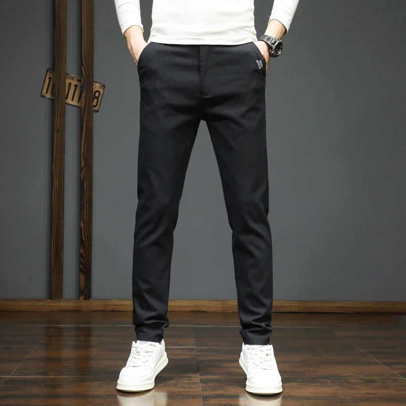 Autumn Winter Mens Casual Pants Korean Fashion Stretch Straight Slim Fit Trousers High Quality Sweatpants Solid Color Male 251027