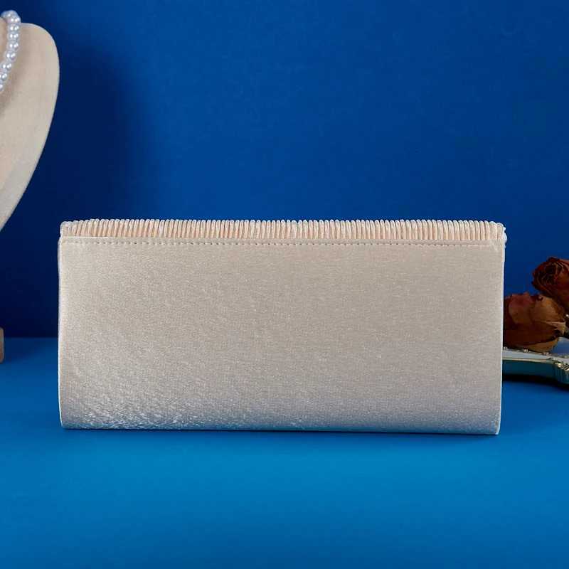 Satin Pleated Envelope Evening Bag Wedding Clutch Cross Rhinestone Wedding Dress Purse with Golden Chain for Red Carpet Bridal H251027