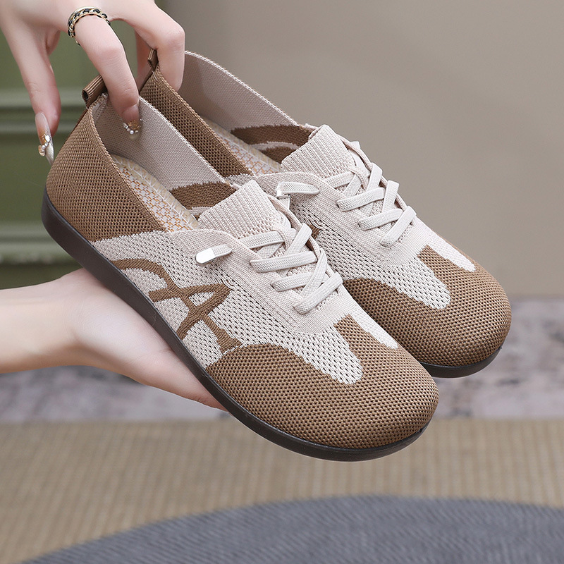 Spring fly knitted soft-soled mom shoes breathable, non-slip middle-aged and elderly walking shoes, comfortable and lightweight, daily morning exercis