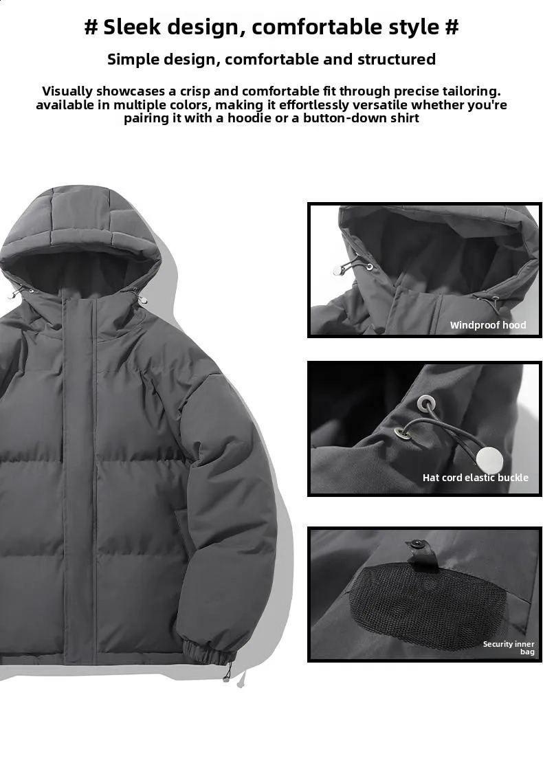 American fashion down jacket mens winter solid color warm hooded bread suit cotton thickened loose 251015