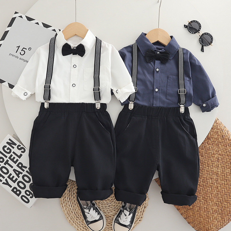 Free Shipping 2025 Solid Color Overalls Set, Spring Autumn 2-Piece Outfit, Fashion Casual Clothing for Baby Boy & Toddler
