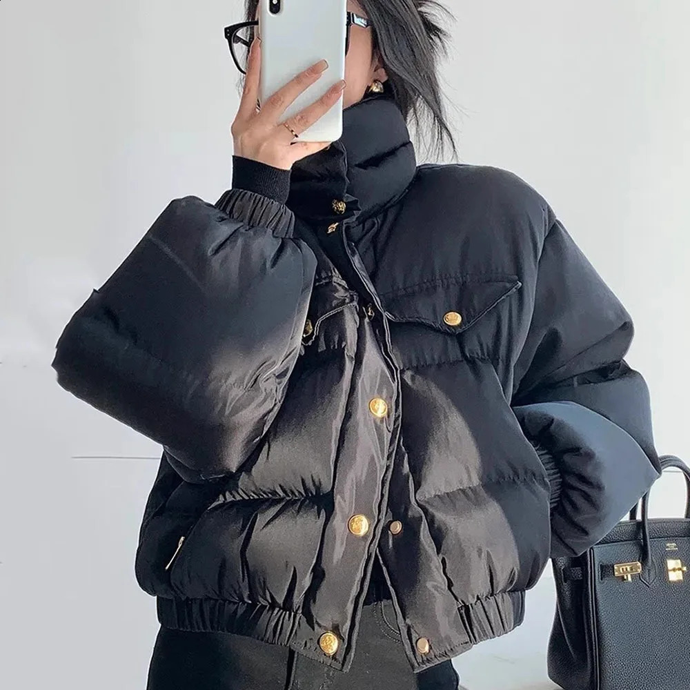 Temperament Short Cotton Coat Womens 2024Winter Fashion Crop Jackets For Woman Black Thicken Bread Clothing Trend Ladies Parkas 251015