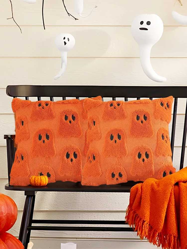 Pillow Case 2 Pcs Halloween Ghost Throw Cases Plush Faux Fur case Sofa Ghost Cushion Covers for Sofa Couch Bed Living Room C251028