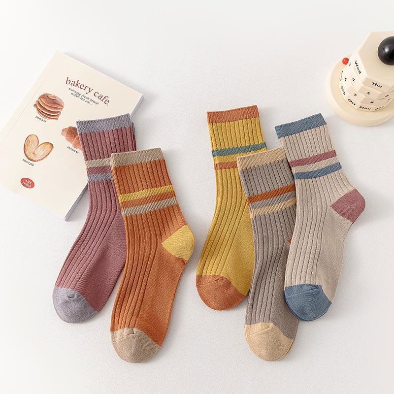 OC5002 Four Season Universal Women's Socks Sweat Absorbing Breathable Midsole Wholesale Customized Color Stripes Fashionable Casual Color Matchin