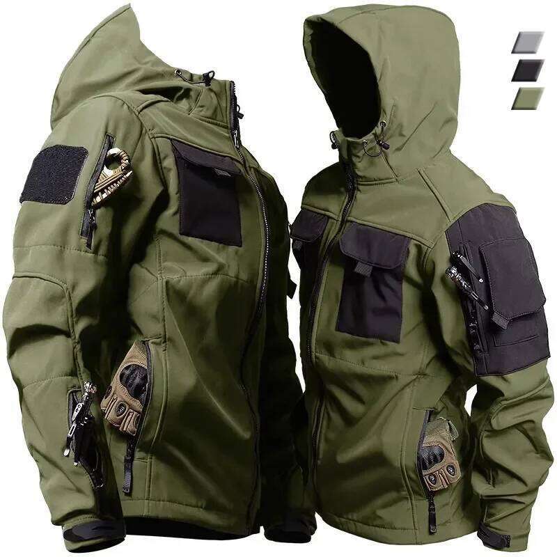 Tactical Jackets Men Military Soft Shell Waterproof Windproof Hooded Jacket Outdoor Functional Uniforms Multi-Pockets