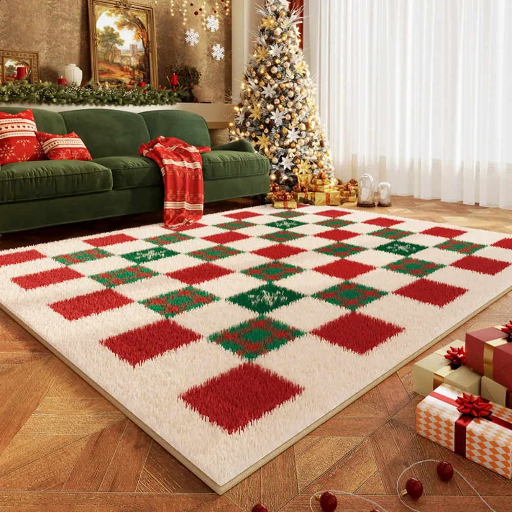VIKAMA Christmas Diamond Pattern Red And Green Classic Colour Scheme Living Room Bedroom Carpet Home Decor 1028 H260226