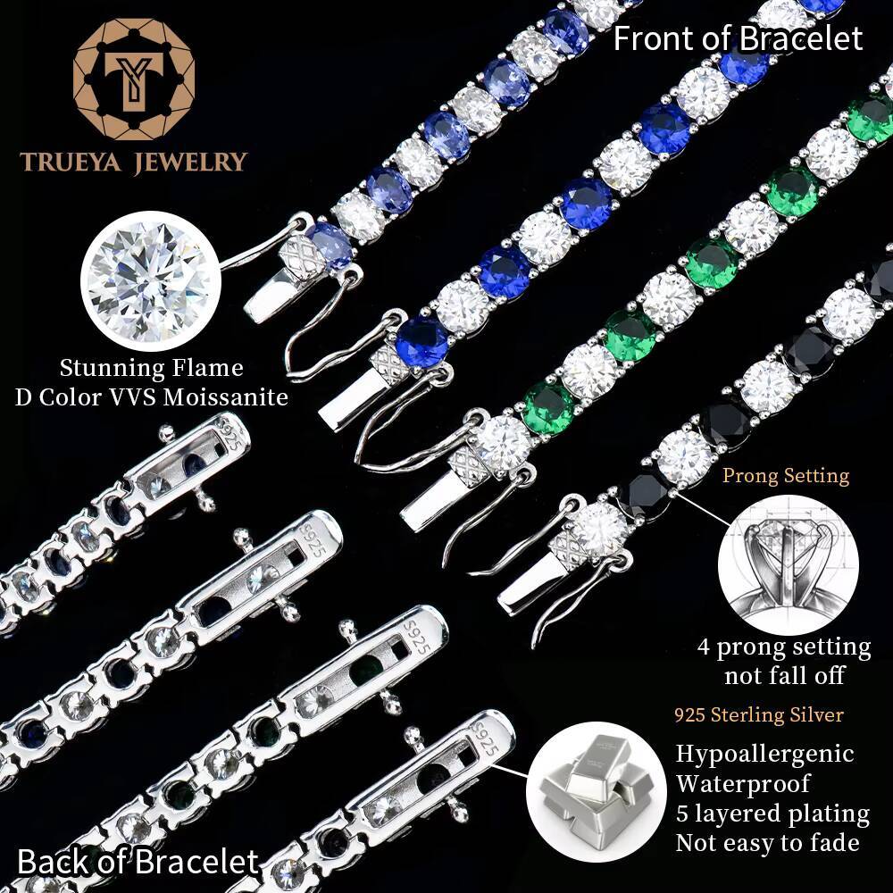 Wholesale Custom Women Luxury 925 Sterling Silver Ice Out Colorful Diamond Mossanite Moissanite Jewelry Tennis Chain Bracelet