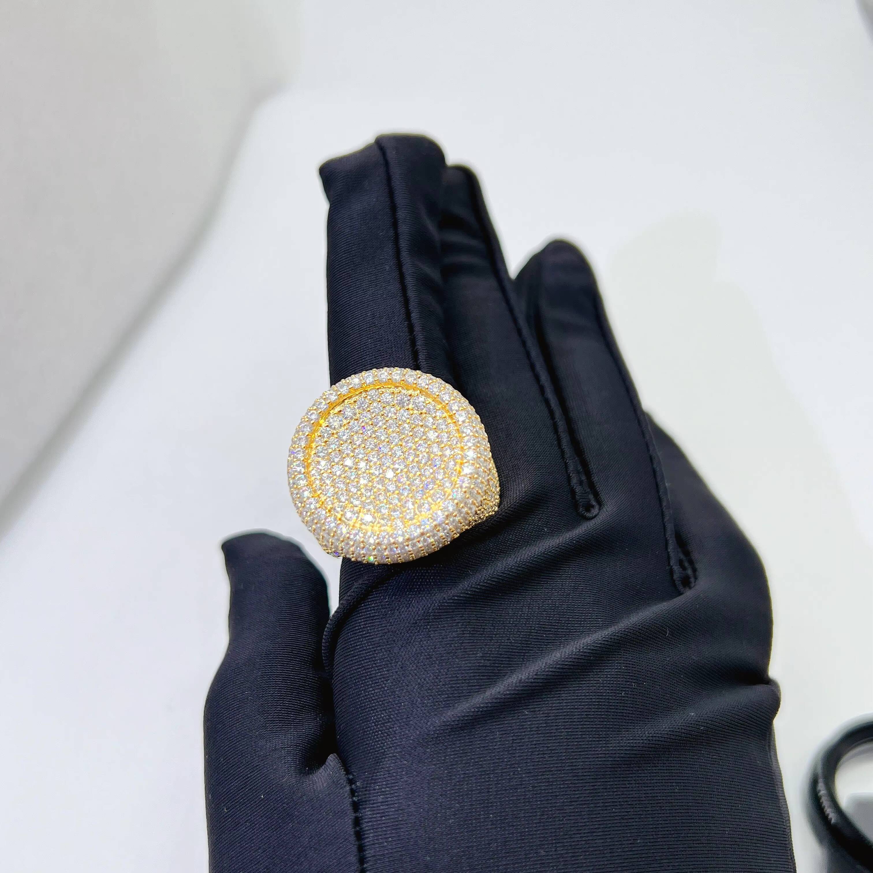 Fine Jewelry Sterling Silver 925 Gold Plated Vvs Moissanite Iced Out Hip Hop Rings