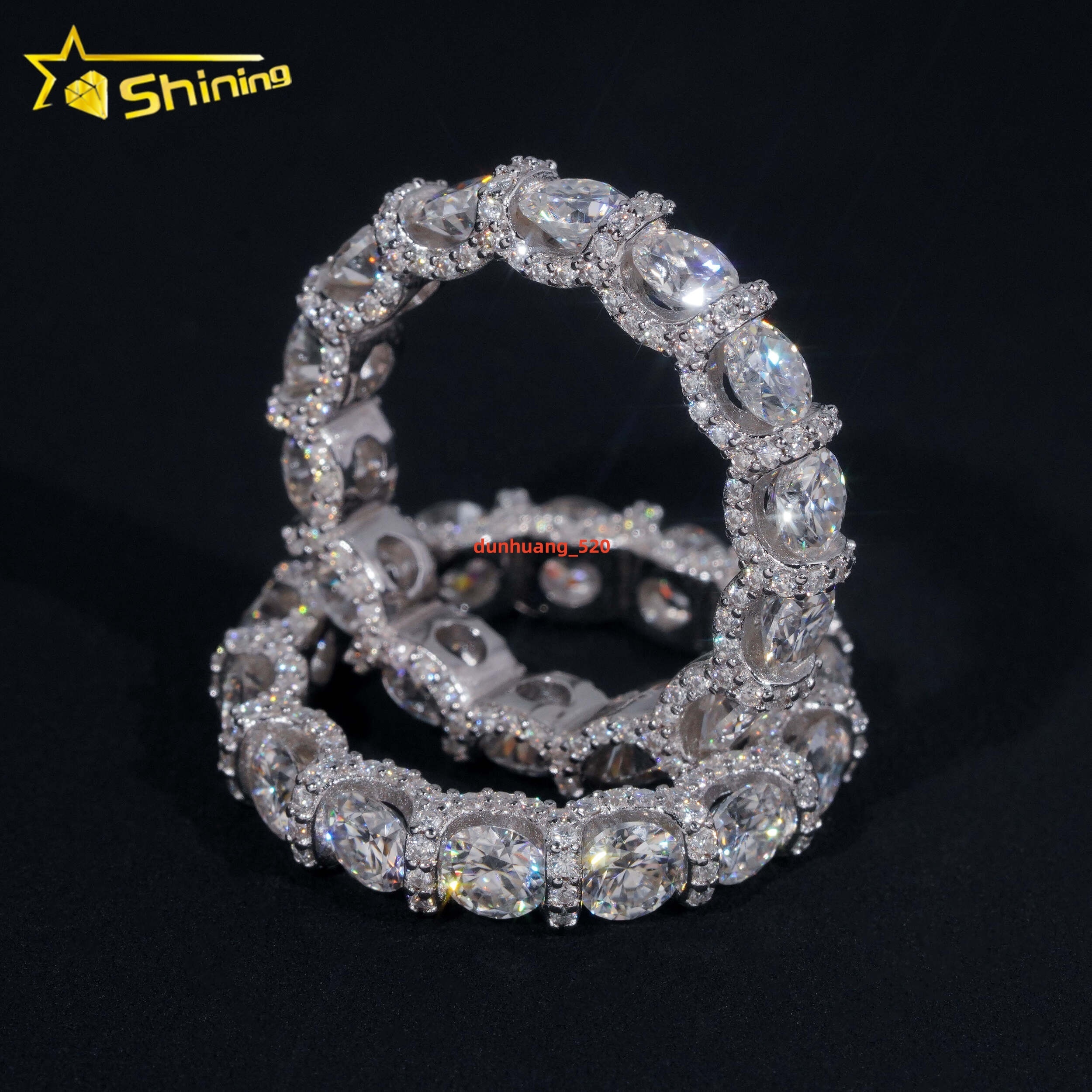 GRA Certified Factory Price Gorgeous Solid 925 Sterling Silver Fine Jewelry Fully Iced Out Moissanite Band Ring Wedding Rings