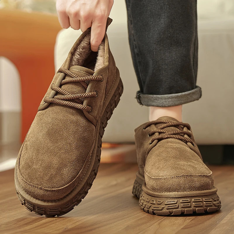 Mens Fashion Genuine Leather Short Boots Classic Mens Casual Suede Snow Boot Comfy NonSlip Keep Warm Footwear Man Winter Boots 251023