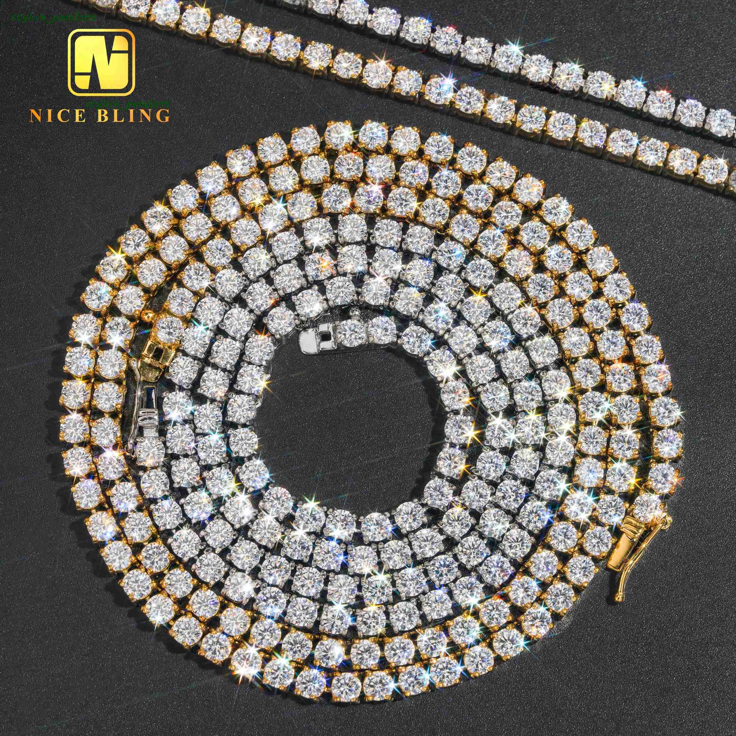 Wholesale Price 18k Gold Plated Hip Hop Jewelry 316l Stainless Steel Tennis Chain 4mm 5a Moissanite Diamond Tennis Necklaces Bracelets