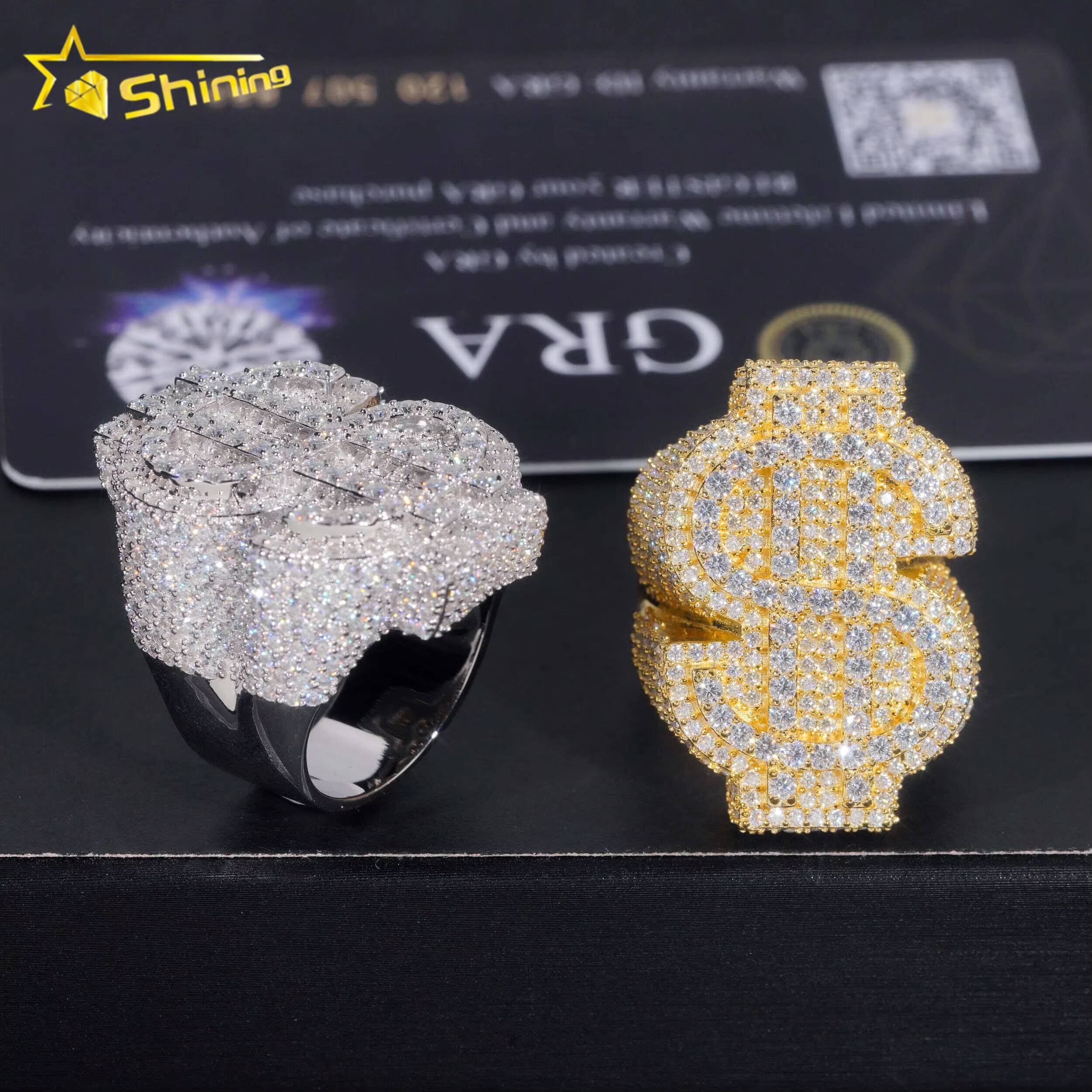 Hot Sale Money Sign Moissanite Diamond Silver Iced Out Design Hip Hop Ring Ready to Ship