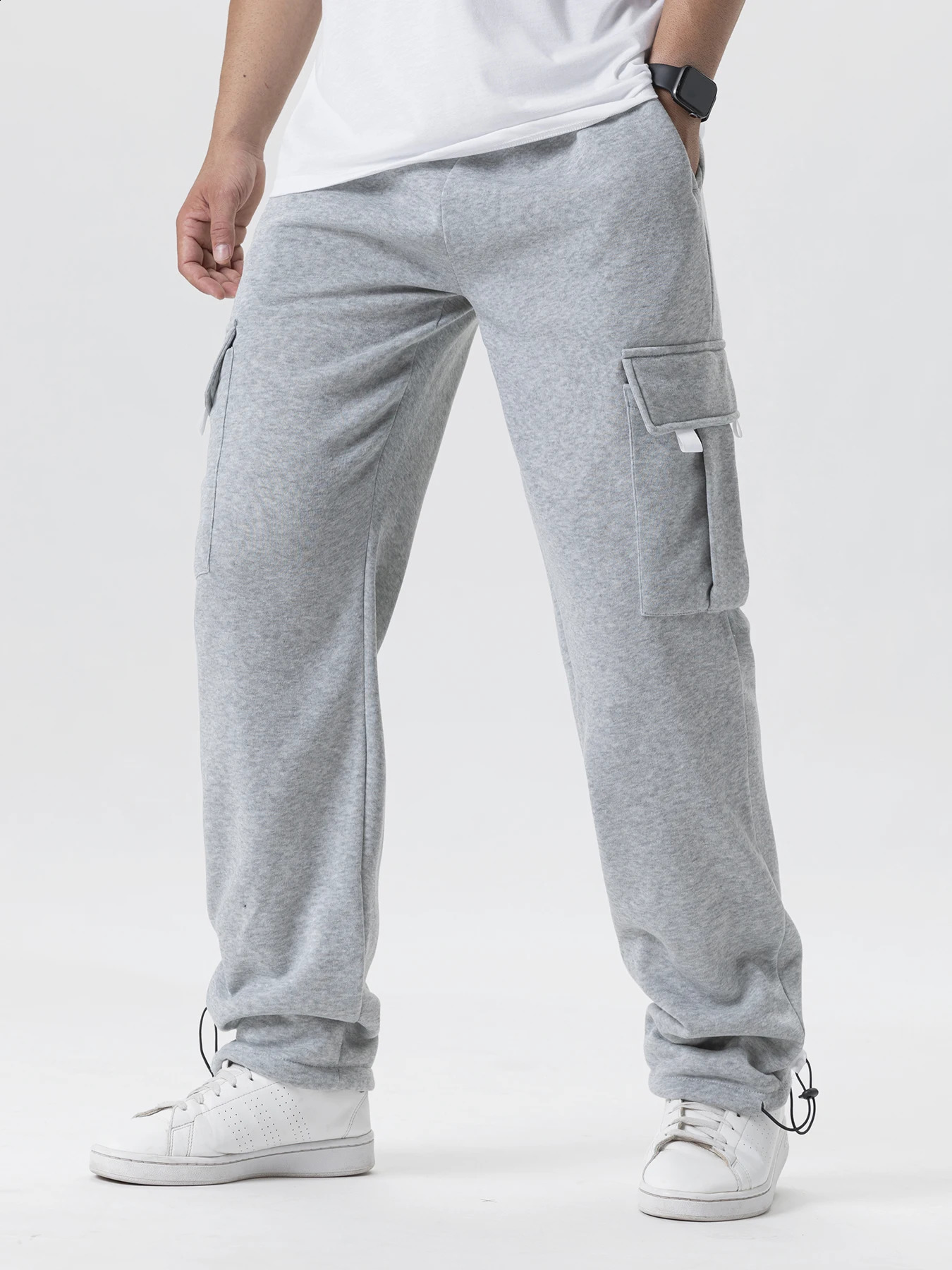 Mens Sweatpants Straight Fit Casual Pants Autumn Winter Men Running Jogger Sports Gym Trousers Solid Color Multipocket 251027